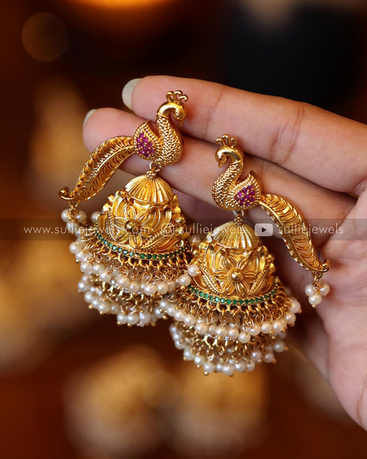 Premium AD & Pearl Peacock Earring