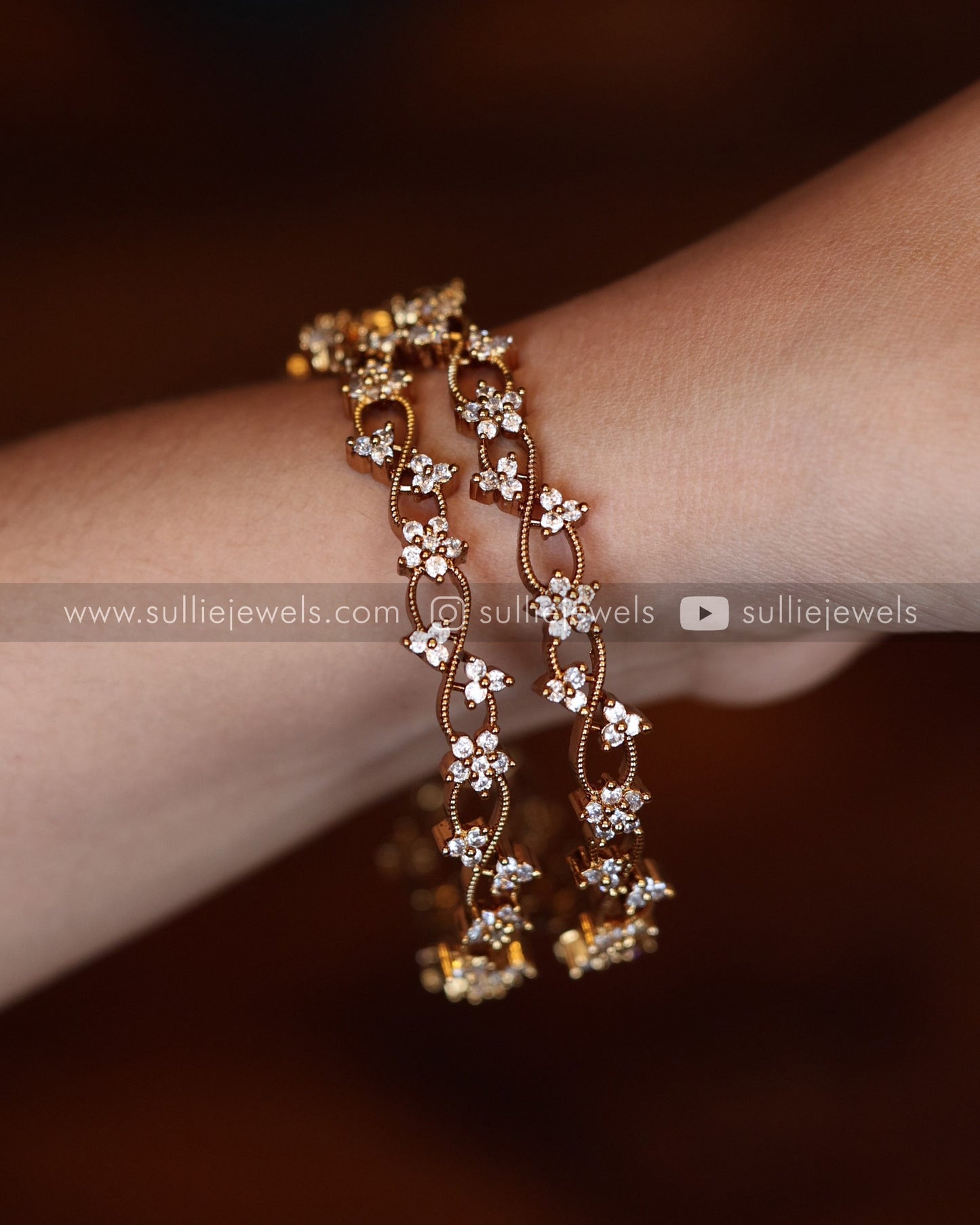 Floral Diamond Bangle - Set of 2