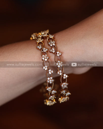 Floral Diamond Bangle - Set of 2