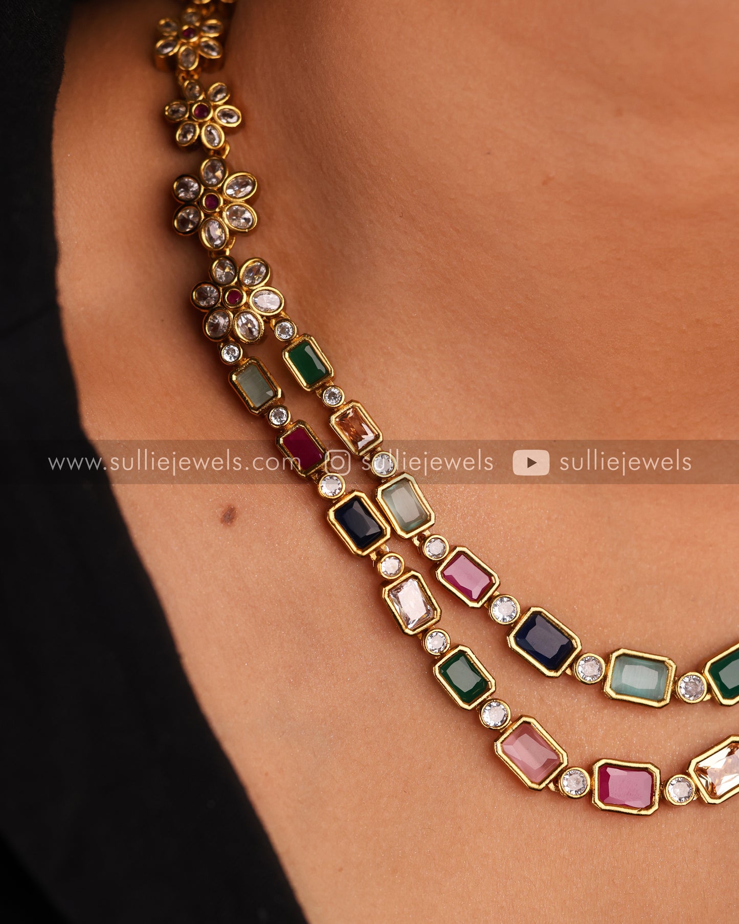 Double Layered Multicolour Stone Necklace