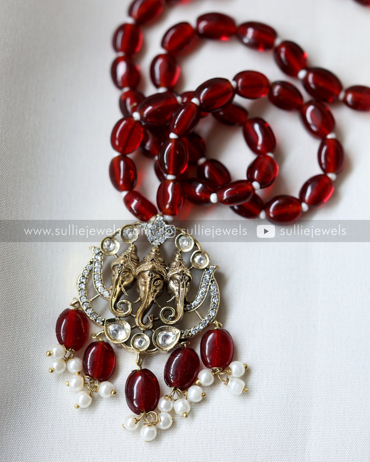 Tri-Mukha Ganapathy Bead Pendant with earring