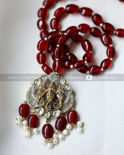 Tri-Mukha Ganapathy Bead Pendant with earring