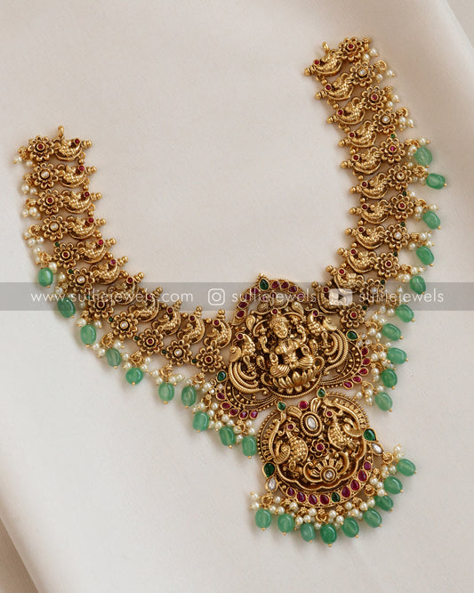 Lakshmi Premium Antique Bridal Necklace with Jhumka - Mint Beads