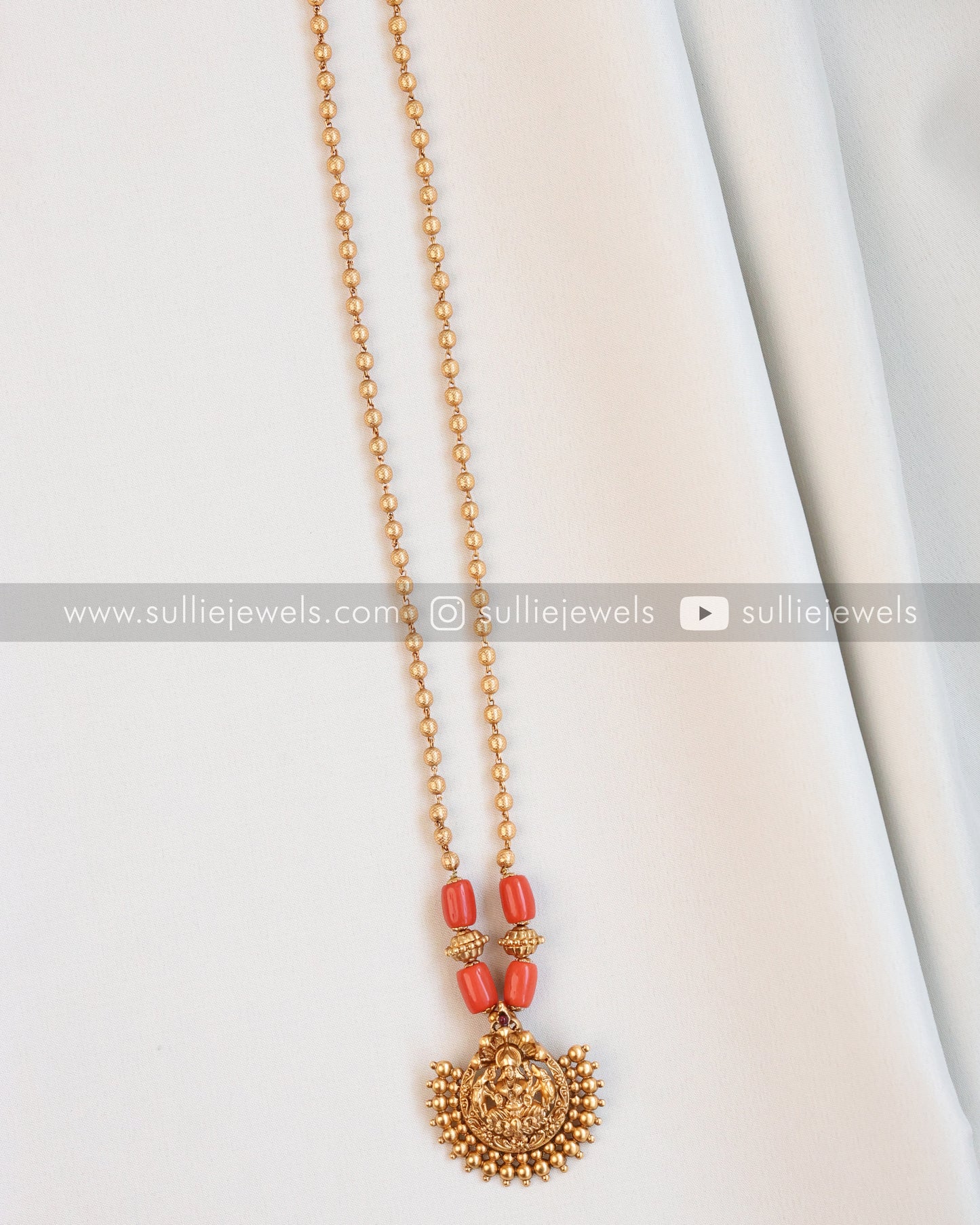 Lakshmi Pendant with Coral Chain and Stud