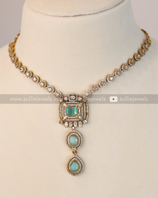 Mint Green Pendant Necklace with Earring