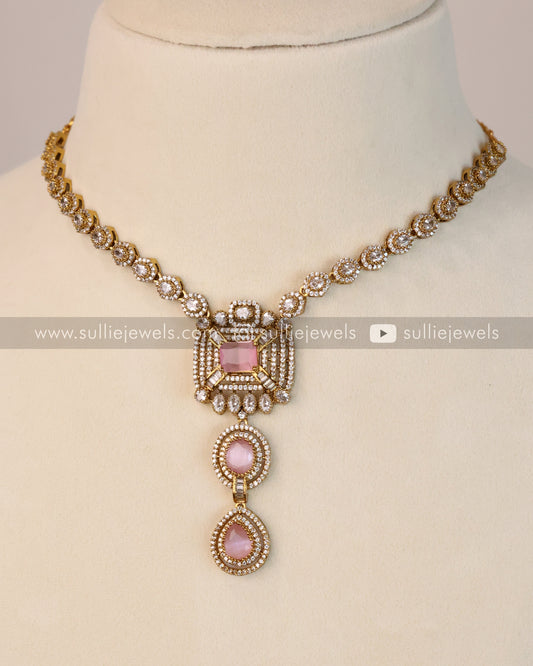 Pastel Pink Pendant Necklace with Earring