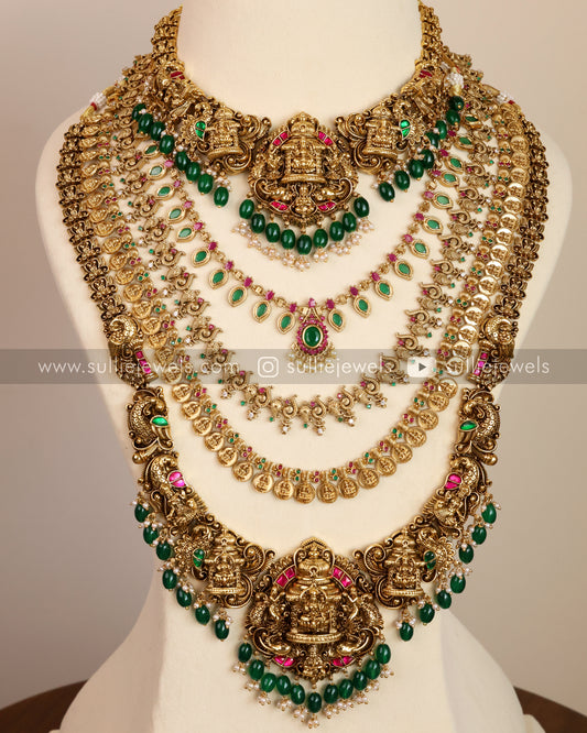 Lakshmi Bridal Combo Set - Green Beads ( 9 piece )