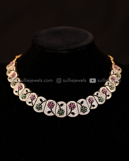 Intricate Floral AD Necklace Set - 4 colours
