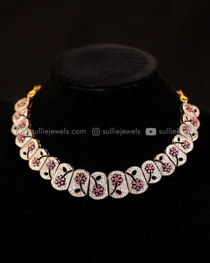 Intricate Floral AD Necklace Set - 4 colours