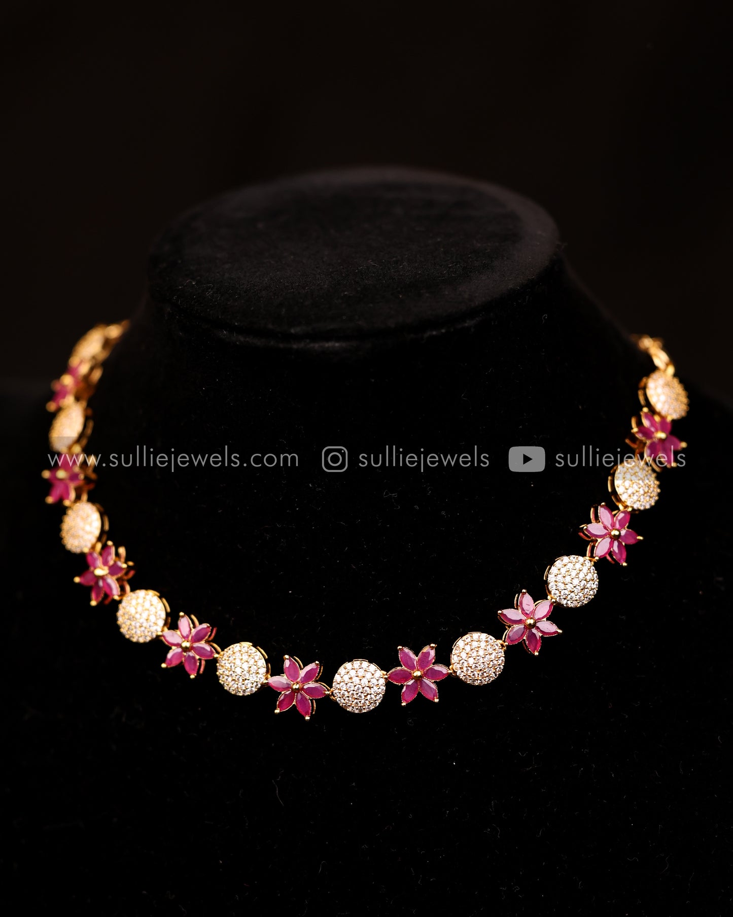 Diamond Flower Necklace Set - 3 colours