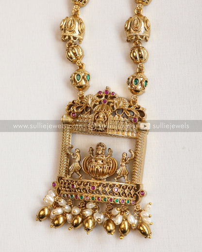 Lakshmi Detailed Pendant with Gold Chain and Jhumka