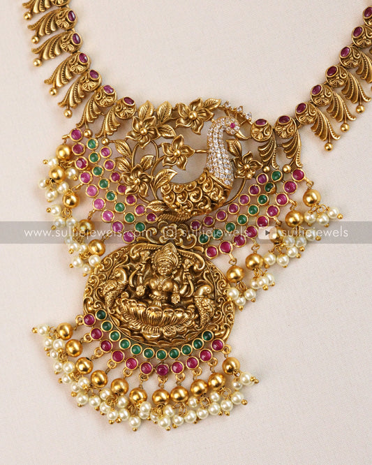 Lakshmi & Peacock AD Necklace with Earring