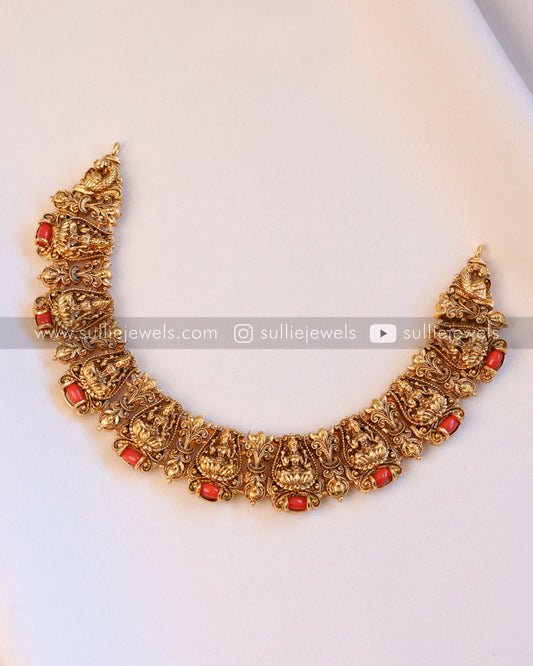 Coral Stone Lakshmi Necklace with Earring