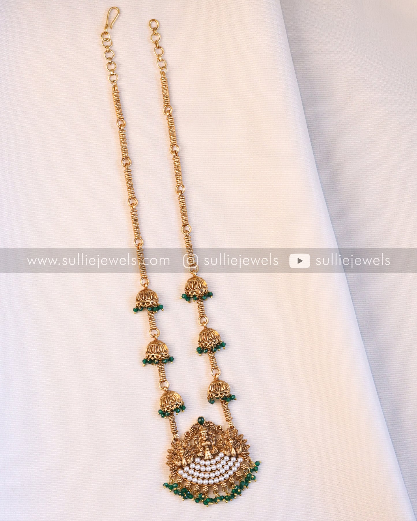 Lakshmi Green Pendant with Jhumka Chain and Green Jhumka