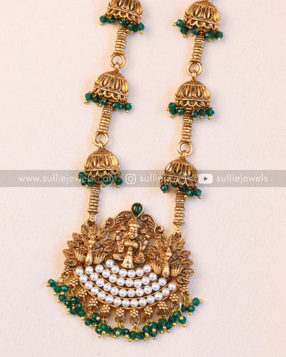 Lakshmi Green Pendant with Jhumka Chain and Green Jhumka