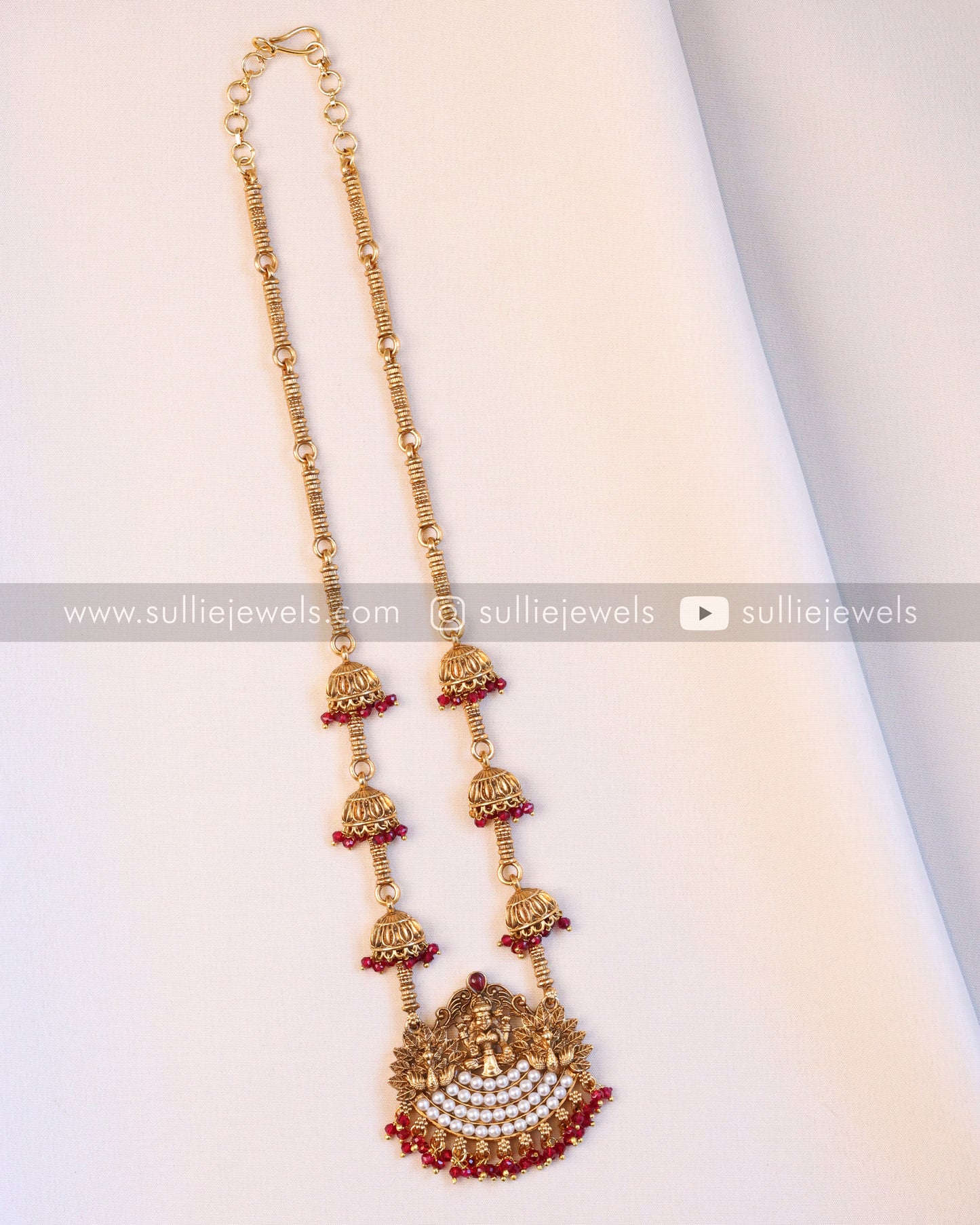 Lakshmi Ruby Pendant with Jhumka Chain and Ruby Jhumka