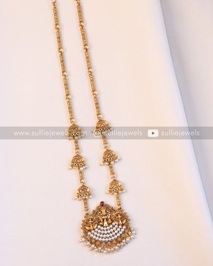 Lakshmi Pearl Pendant with Jhumka Chain and Ruby Jhumka