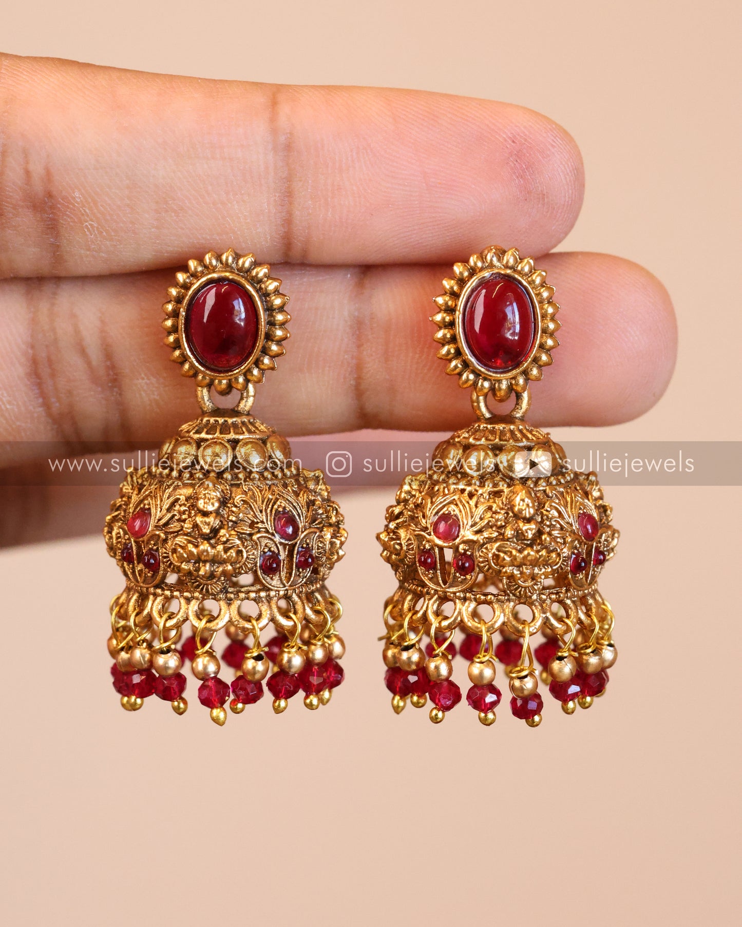 Lakshmi Ruby Pendant with Jhumka Chain and Ruby Jhumka