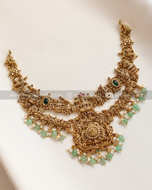 Double Layer Premium Goddess Gold Necklace with Earring - Mint Beads