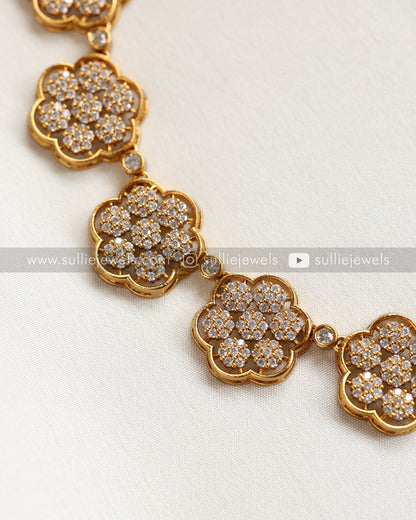 Diamond Lookalike Floral Necklace with Earring