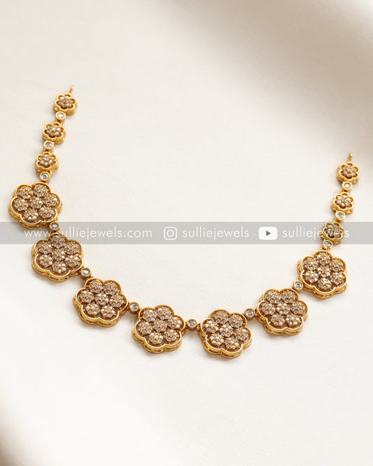 Diamond Lookalike Floral Necklace with Earring