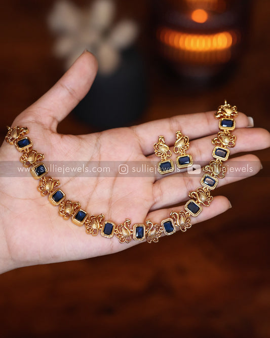 Blue Sufi Peacock Necklace with Stud