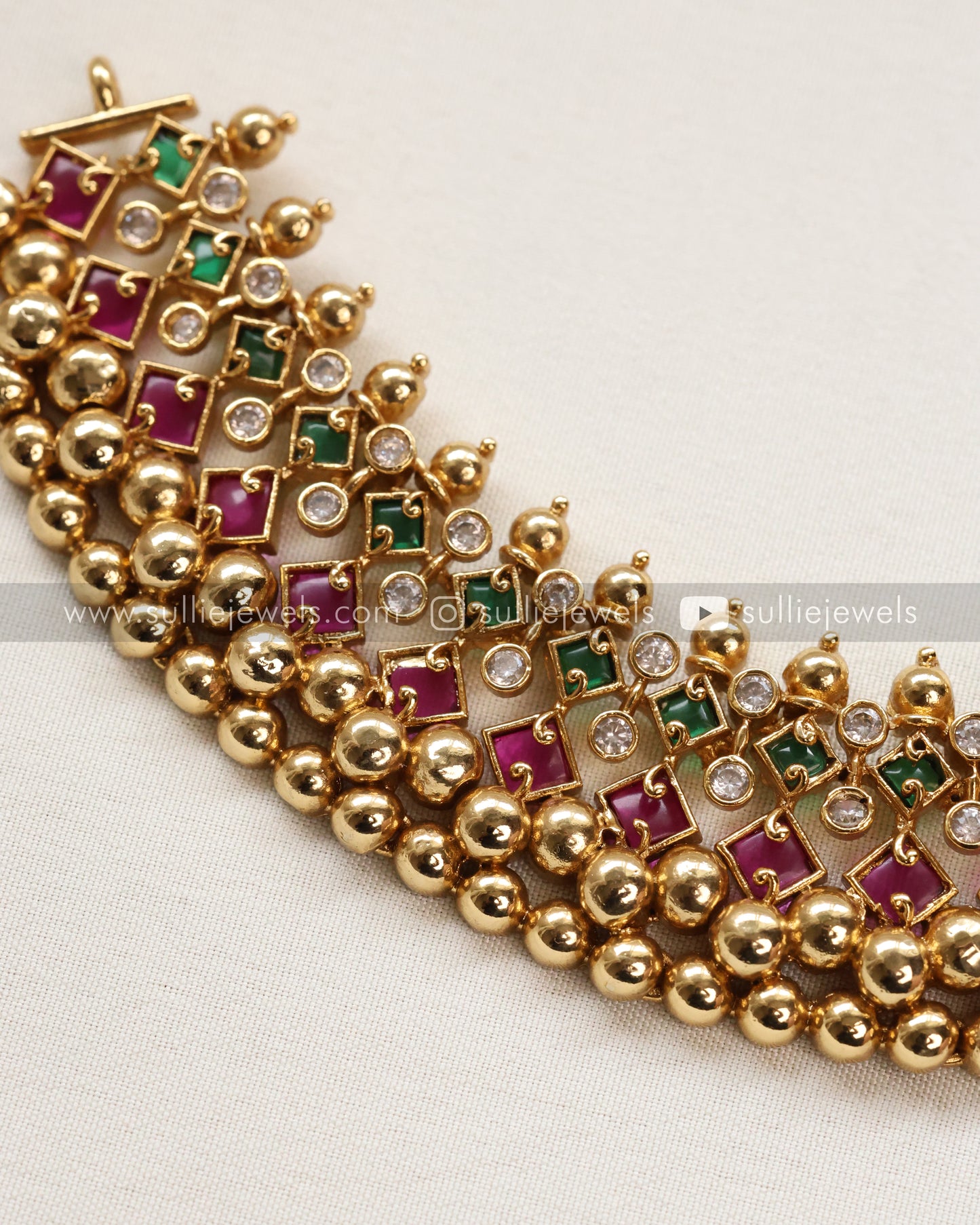 Premium Multicolour Stone & Gold Necklace with Earring