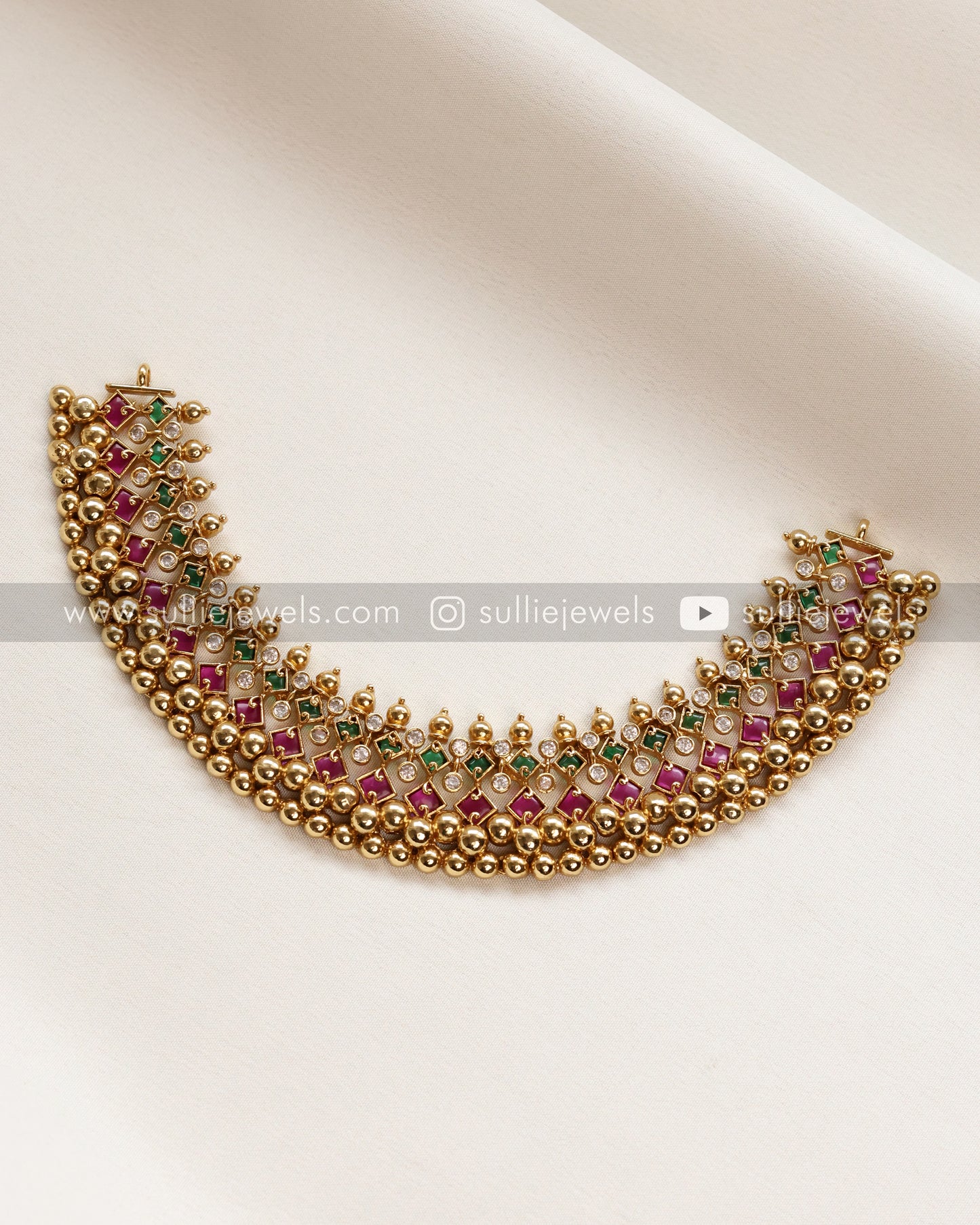 Premium Multicolour Stone & Gold Necklace with Earring