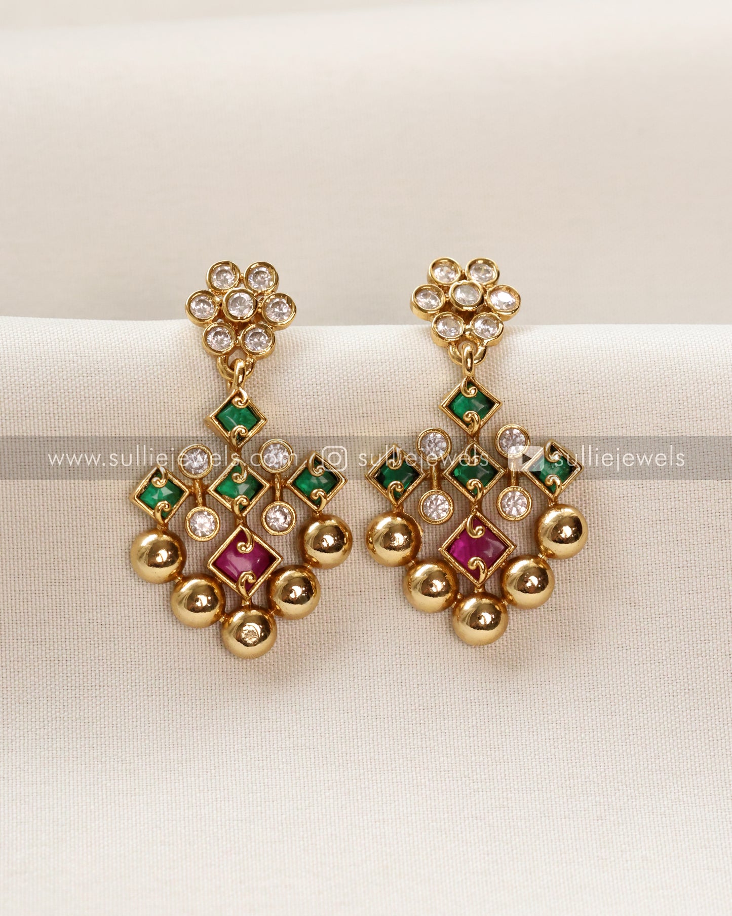 Premium Multicolour Stone & Gold Necklace with Earring