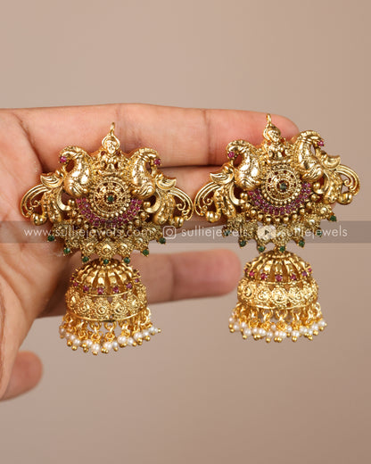 Peacock Premium Gold Heavy Jhumka