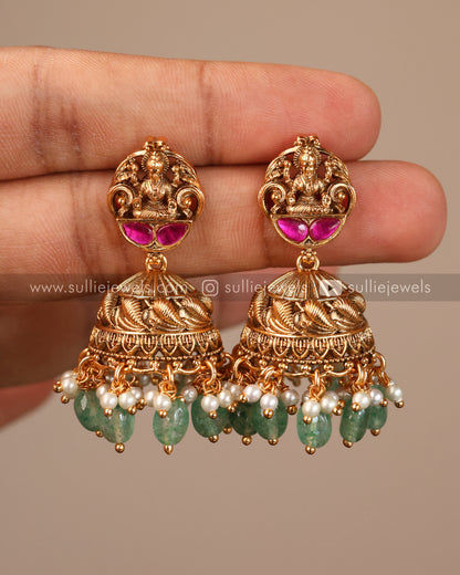 Lakshmi Premium Pendant ( Mint Beads ) with Jhumka