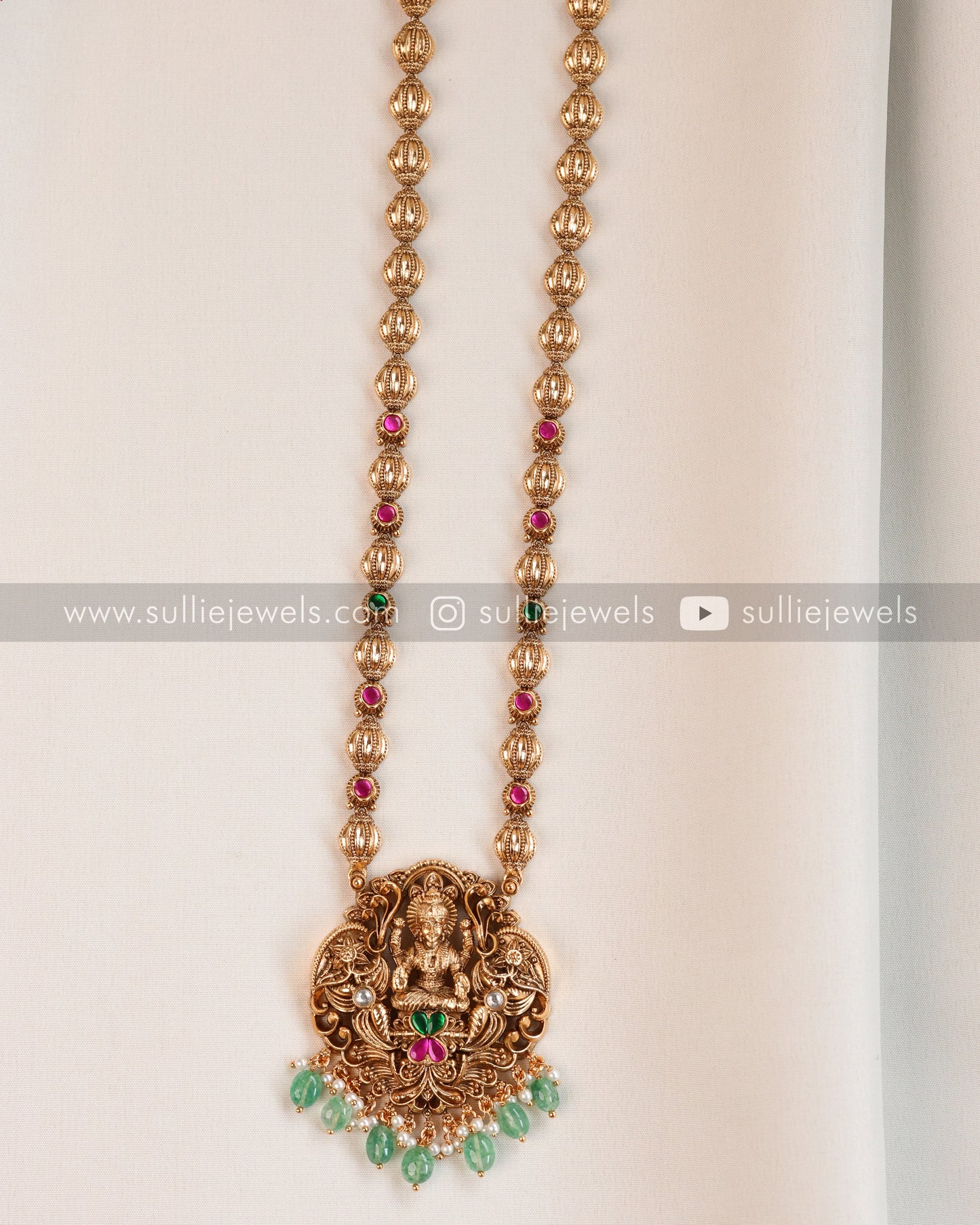 Lakshmi Premium Pendant ( Mint Beads ) with Jhumka