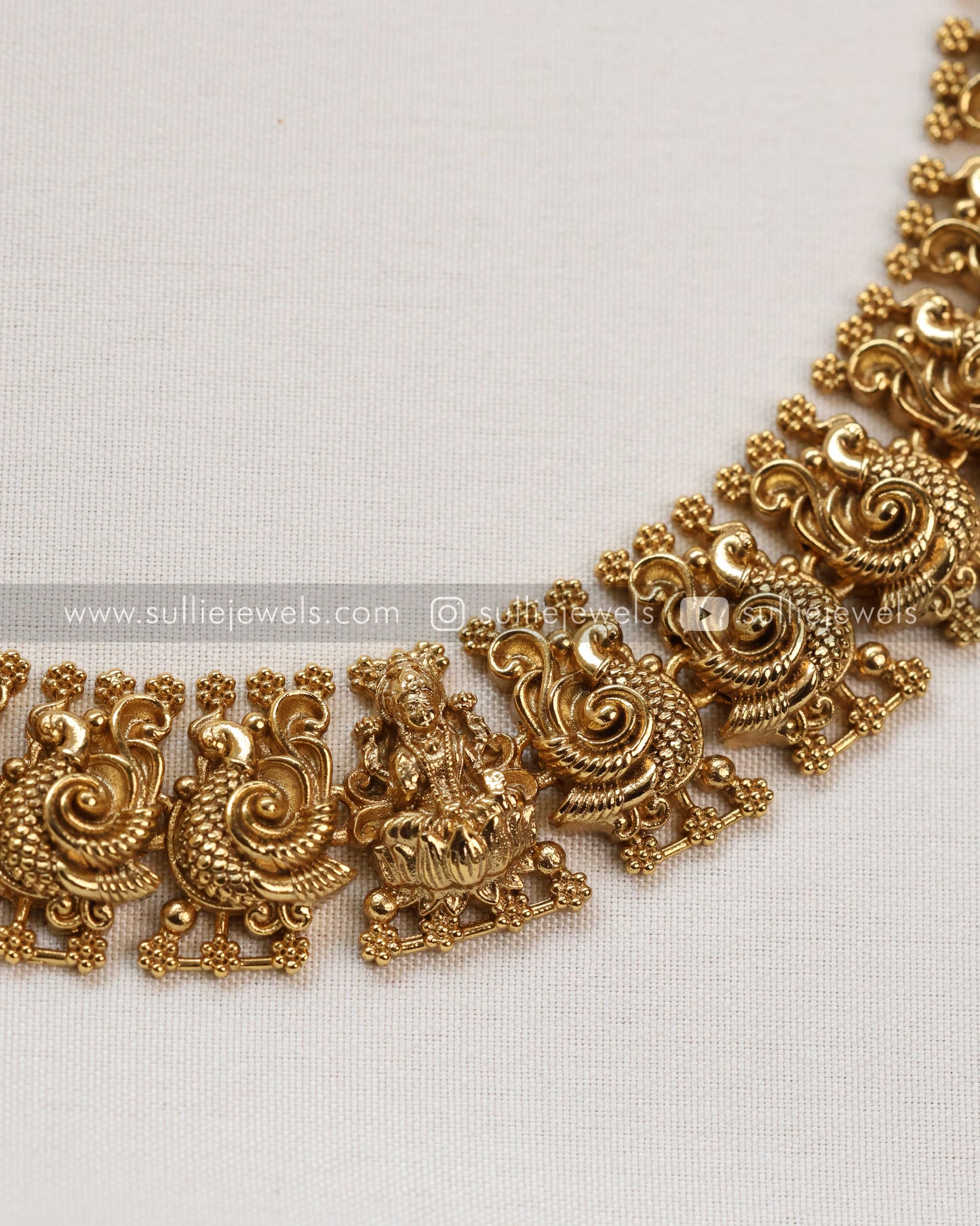 Lakshmi & Peacock Gold Necklace with Stud