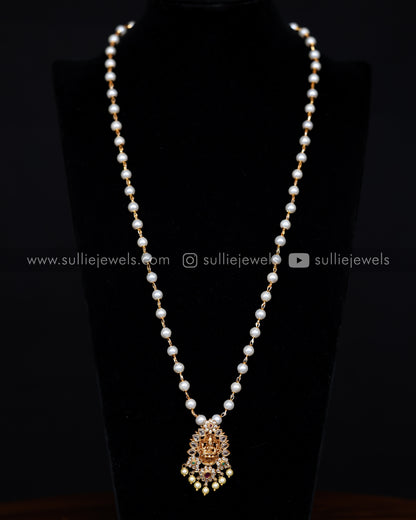 Lakshmi Pendant with Pearl Chain Set