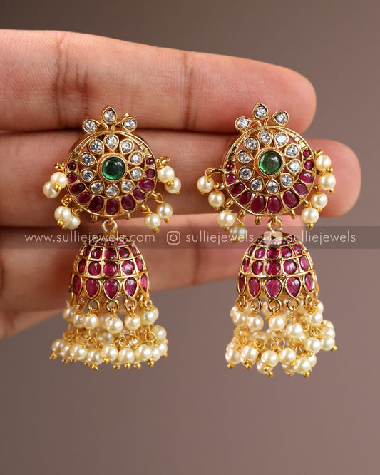 Kemp Jhumka with Pearl drops