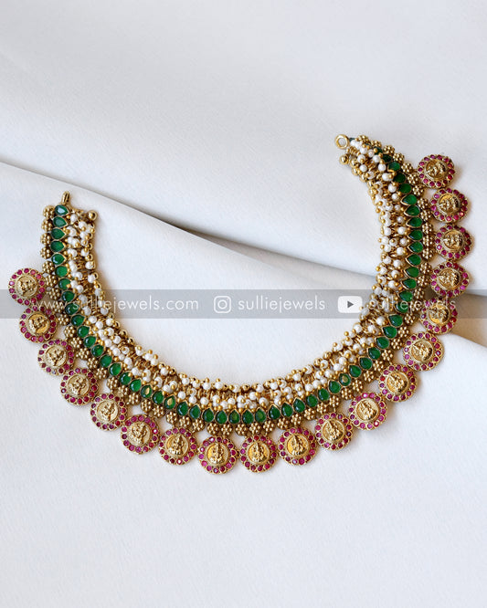 Premium Lakshmi Coin Guttapusalu Necklace with Jhumkas