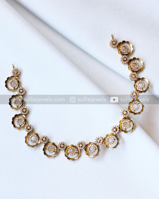 Diamond & Gold Flower Necklace with Studs