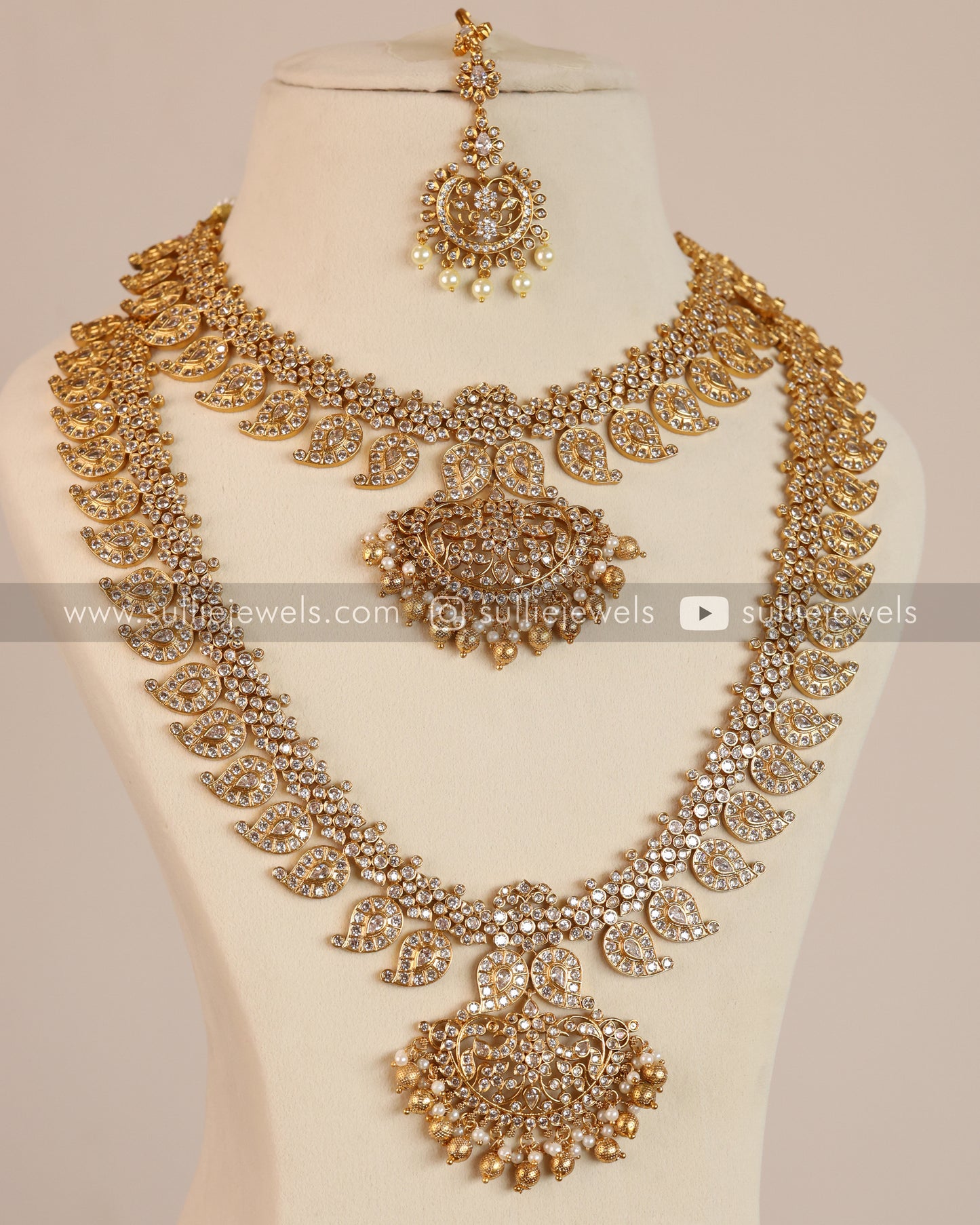 Premium Kemp Mango Bridal Set - Necklace + Haram + Earring + Tikka