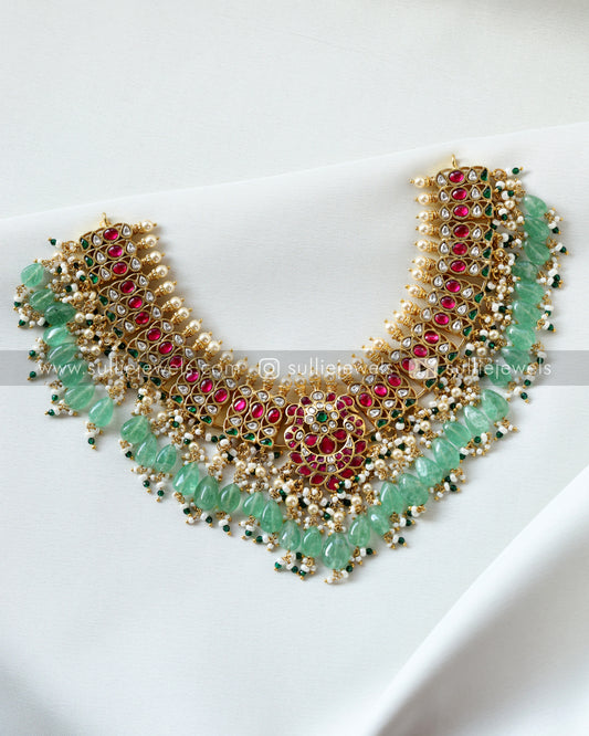 Jadau Kundan Premium Necklace with Strawberry Beads