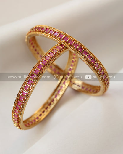 Gold Bangle with Stones - Set of 2