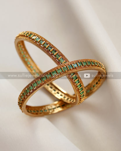 Gold Bangle with Stones - Set of 2