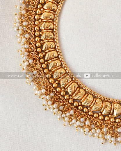 Gold Guttapusalu Necklace Set with Jhumka