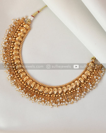 Gold Guttapusalu Necklace Set with Jhumka