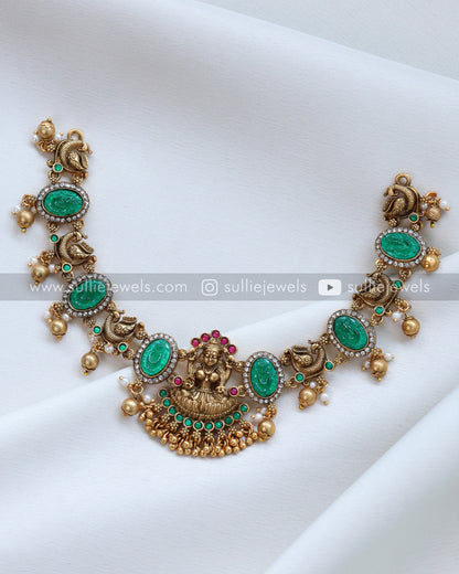 Lakshmi Carved Stone Necklace with Earrings