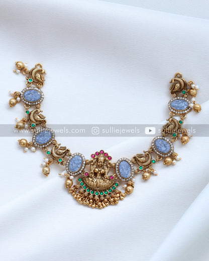 Lakshmi Carved Stone Necklace with Earrings