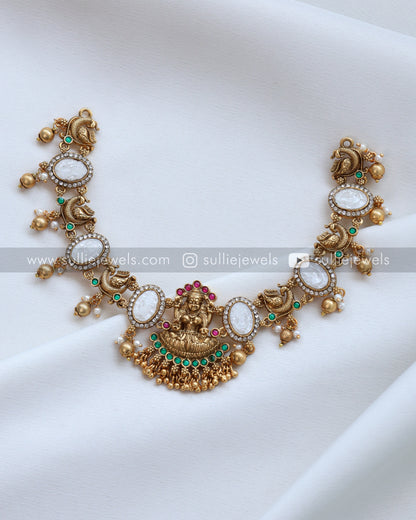Lakshmi Carved Stone Necklace with Earrings