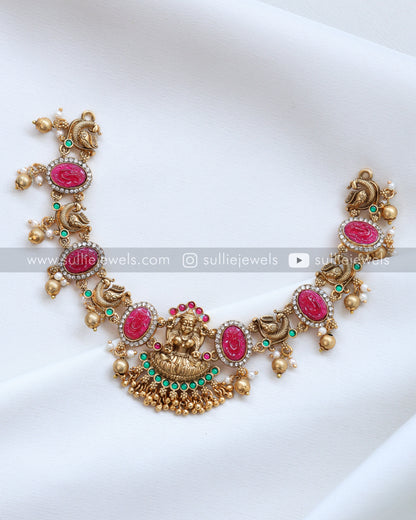 Lakshmi Carved Stone Necklace with Earrings