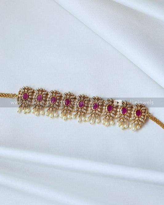 Premium Ruby Stone AD Choker with Earring