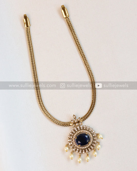 Blue Centre Stone Necklace / Choker with Stud