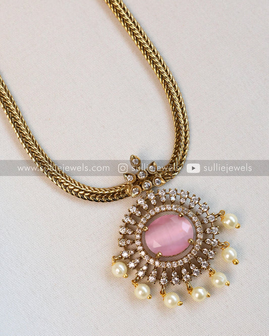 Pastel Pink Centre Stone Necklace / Choker with Stud